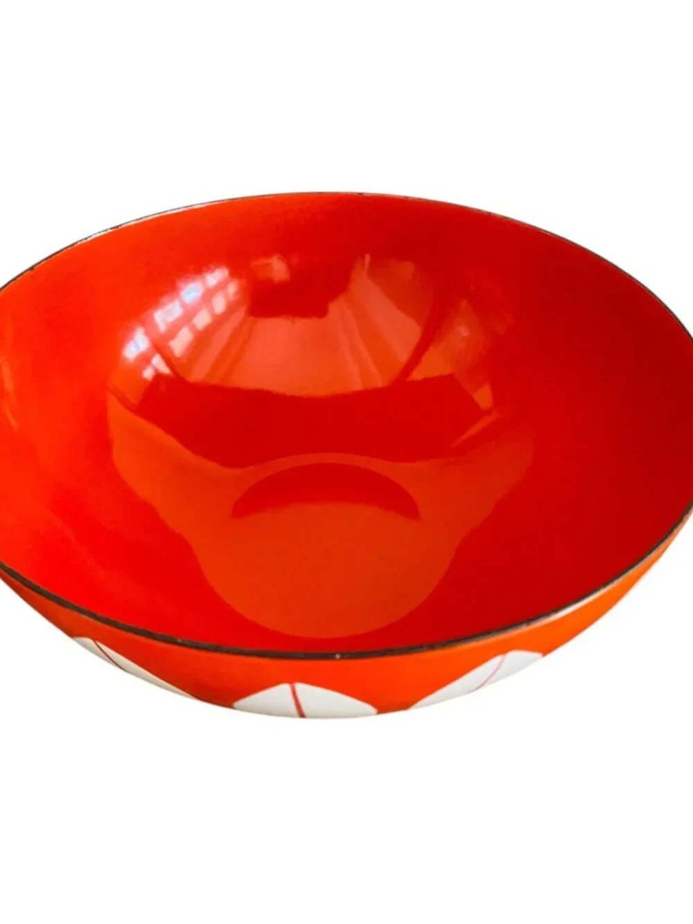 Catherineholm White Lotus on Orange Large Bowl Enamelware Norway 9.5" Wide - Picture 7 of 7